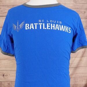 St Louis Battlehawks Shirt Mens Medium Blue XFL Football Short Sleeve Ringer Tee